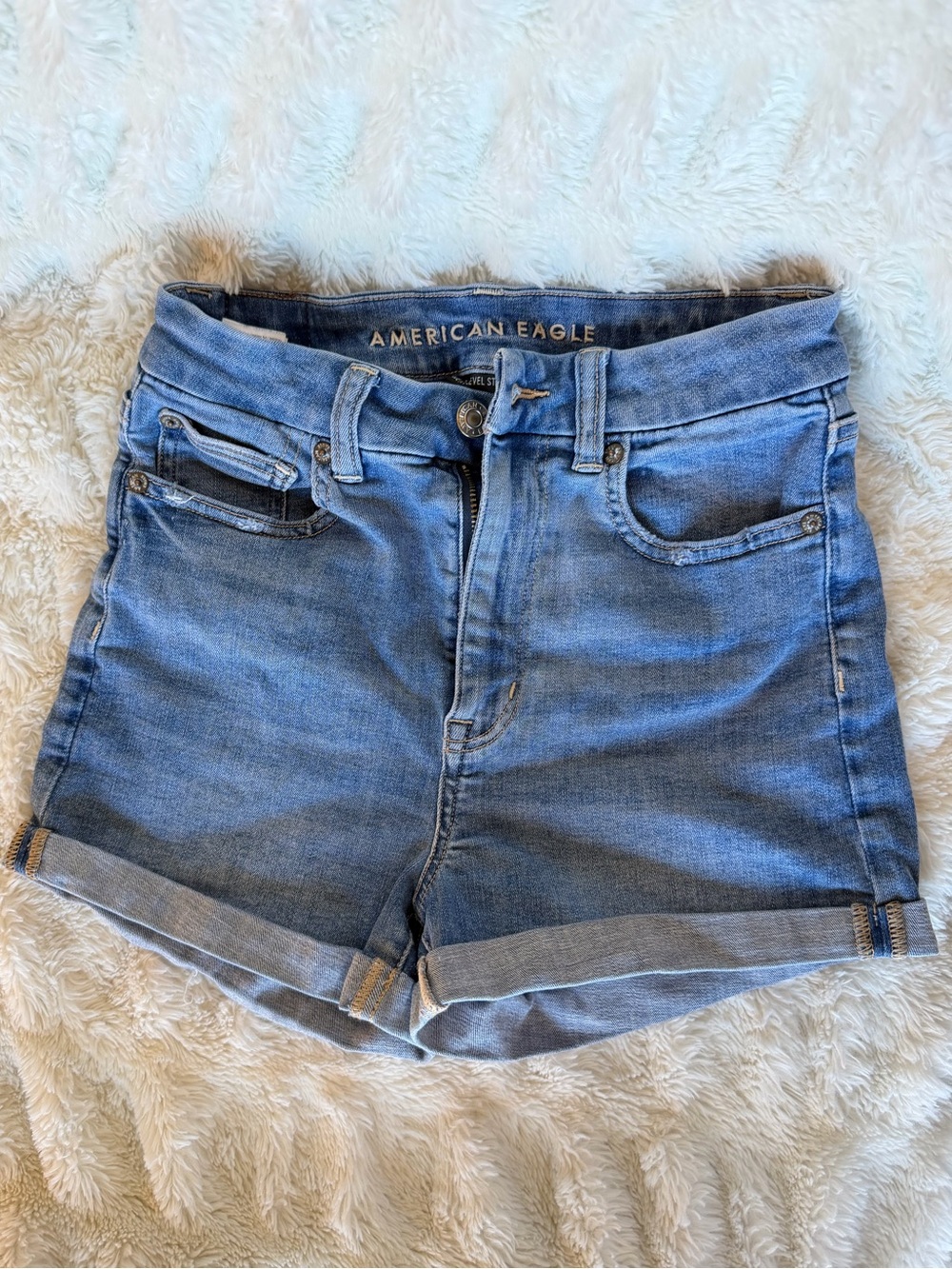 American Eagle Outfitters Light Blue Rolled-Hem Denim Shorts
